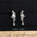 Silver Conch Shell Pearl Teardrop Crystal Dangle Earrings view 1