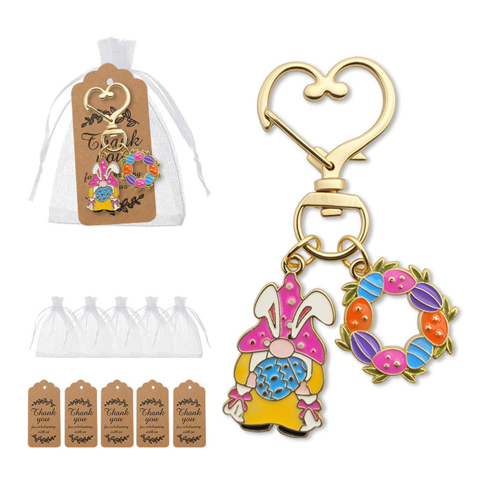 Gold Tone Pink Bunny and Flower Wreath Heart Clasp Charm