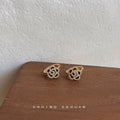 Gold Black Enamel Camellia Crystal Huggie Earrings view 2