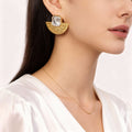 Gold Textured Fan Glass Stone Necklace And Stud Earrings view 2