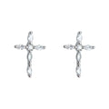 Silver Tone Clear Stone Cross Stud Earrings For Women view 5