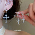 Crystal Cross Layered Necklace Silver Earring Four Styles view 4