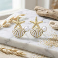 Starfish Shell and Pearl Look Cluster Stud Earrings view 4
