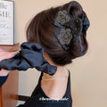 Black Fabric Flower Crystal Embellished Claw Hair Clip view 1