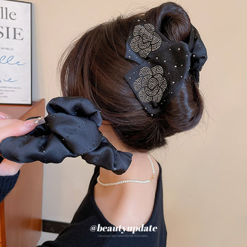 Black Fabric Flower Crystal Embellished Claw Hair Clip