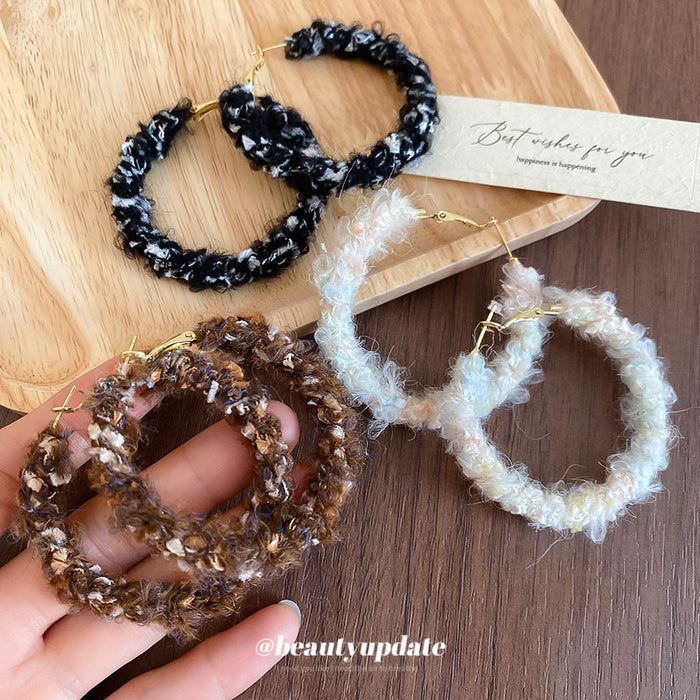 Yarn Wrapped Textured Round Hoop Earrings Jewelry Accessory