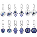 Twelve Piece Silver Tone Hamsa Heart and Evil Eye Keychain Set view 1