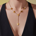 Heart Y Drop Necklaces in Polished Gold and Silver Tone view 3