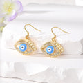 Gold Tone Crystal Halo Enamel Evil Eye Hook Earrings in Five Colors view 6