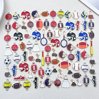Colorful assorted shape charms arranged on a light background
