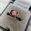 Magenta Rectangular Three-Stone Ring In Polished Gold Tone view 3