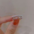 Four Row Open Ring In Silver Tone Or Gold Tone With Clear Stones view 6