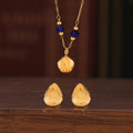 Gold Shell Pendant Set Blue Crystal Beads Necklace Bracelet view 4