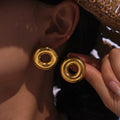 Polished Hollow Circle Dome Stud Earrings Gold Steel view 2