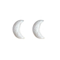 White Pearlescent Crescent Moon Stud Earrings Gold Posts view 5