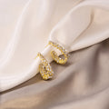 Gold U-Shape Rhinestone Stud Earrings Dual Crystal Rows view 4
