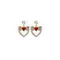 Clear Stone Heart and Bow Gold Tone Dangle Stud Earrings view 5