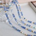 Blue Chalcedony Tube Bead Pearl Gold Station Necklace view 2