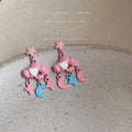 Pink Cloud Star Moon Charm Asymmetric Drop Stud Earrings view 4