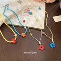 White Cord Red Flower Bead Pendant Necklace Toggle Clasp view 3