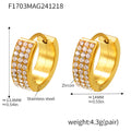 Pave Zircon Wide Huggie Hoop Earrings Gold Steel Multicolor view 7