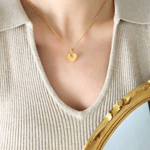 Gold Hollow Heart Pendant Necklace Fine Cable Chain