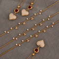Heart Zircon Station Choker Double Heart Pendant Gold Steel view 1