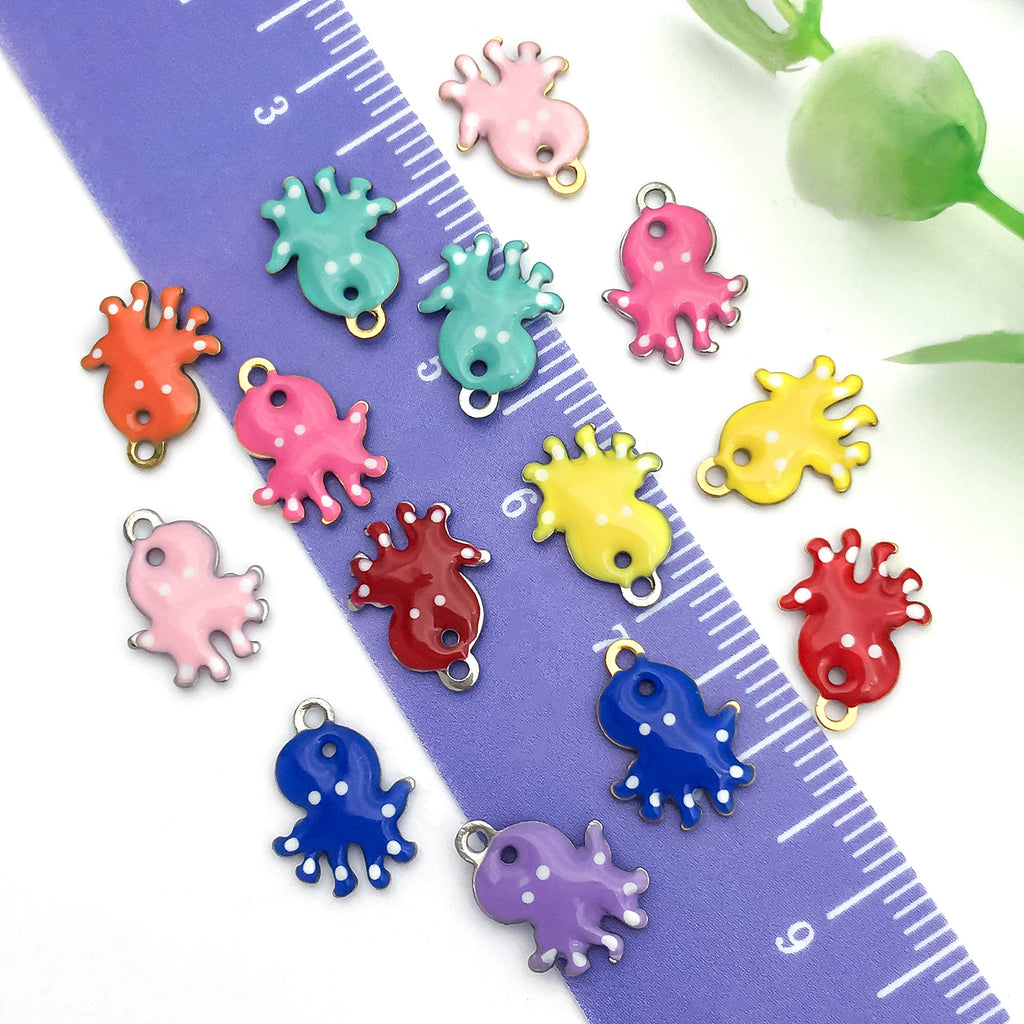 Gold Tone Enamel Stainless Steel Octopus Fish Charm Pendants for Keychain Necklace Making