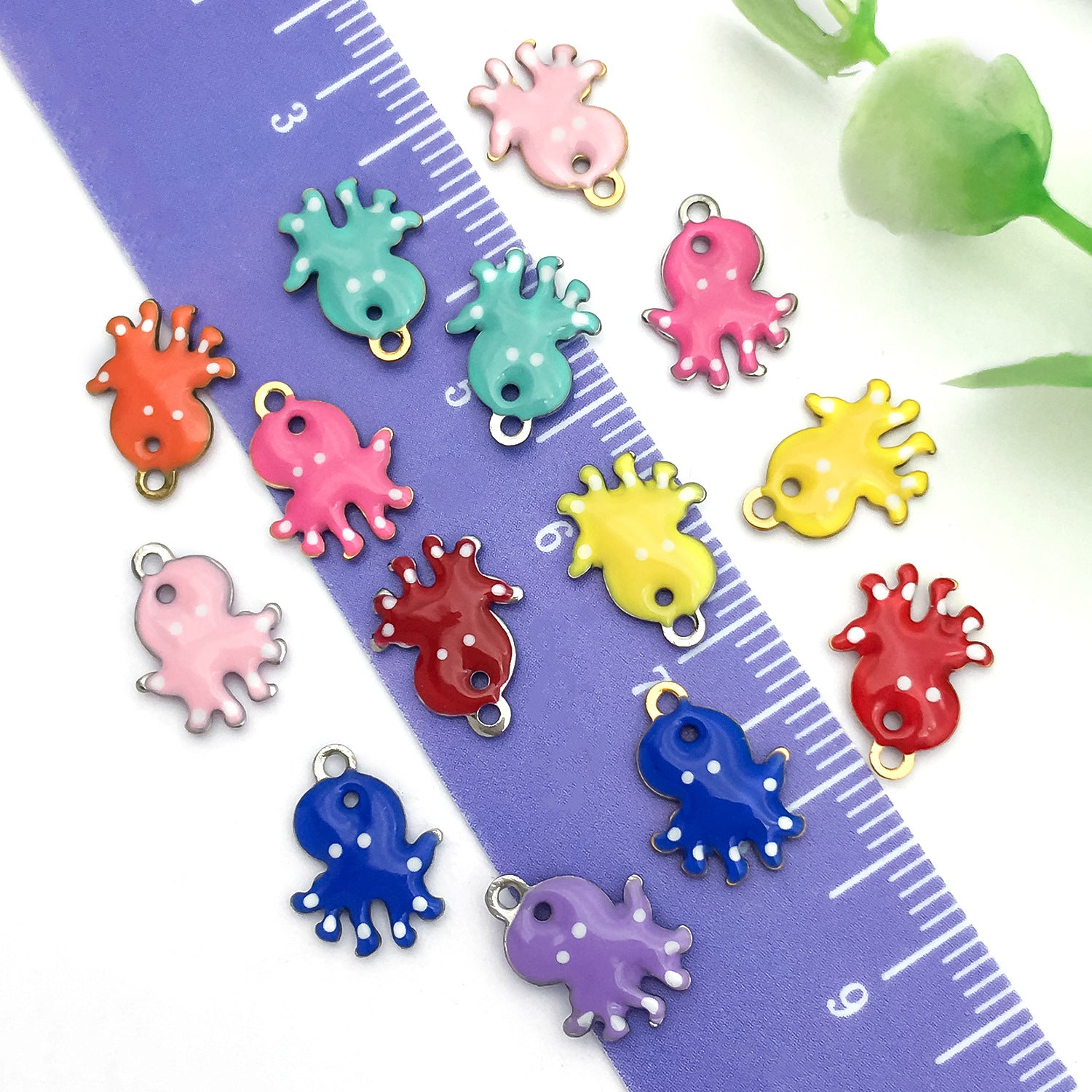 Gold Tone Enamel Stainless Steel Octopus Fish Charm Pendants for Keychain Necklace Making