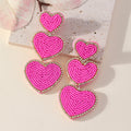 Beaded Triple Heart Tiered Drop Earrings Rhinestone Trim view 6