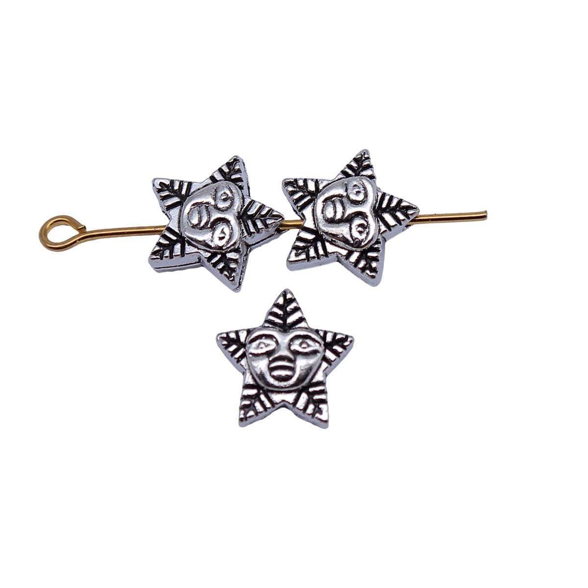 10x10x4.7mm 1.15g Antique Silver Zinc Alloy Leaf Face Star Small Hole Spacer Beads for Bracelet Making
