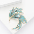 Turquoise Enamel Phoenix Feather Rhinestone Gold Brooch view 2