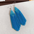 Long Beaded Chain Tassel Earrings in Three Bright Colors view 7