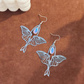 Silver Hollow Bird Cutout Drop Earrings Iridescent Teardrop view 4