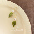Gold Hook Green Enamel Leaf Pearl Drop Earrings Pair view 3