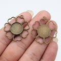 Antique Bronze Metal Flower Frame Round Bezel Tray For Jewelry Making view 1