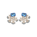 Blue Square Crystal Earrings with Clear Fan Shaped Dangles view 5