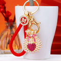 Pearl Heart Fortune Pouch Keychains with Braided Wrist Loop Options view 2