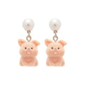 Flocked Puppy or Horse with Pearl Drop Stud Earrings view 5