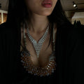 Silver V Rhinestone Tassel Necklace Stud Earring Set view 3