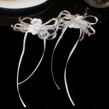 White Lace Bow Pearl Earrings And Two Necklace Styles