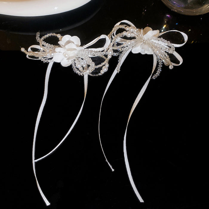 White Lace Bow Pearl Earrings And Two Necklace Styles