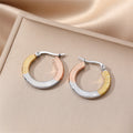 Tri Color Stainless Steel Textured Hoop Earrings in Three Designs view 6