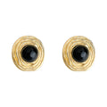 Gold Tone Concentric Textured Black Round Stone Stud Earrings view 5