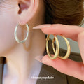 Gold Tone Textured Double Hoop Geometric Statement Earrings view 2