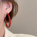 Red Enamel Slim Round Hoop Earrings in Two Shades Jewelry view 3