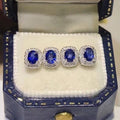 Royal Blue Oval Halo Stud Earrings Clear Stone Border view 3