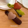 Brown Yarn Wrap Duckbill Hair Clip Flocked Heart Accent view 2