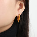 Gold Faceted Diamond Shape Hoop Earrings Latch Back Metal view 3