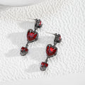Black Tone Triple Red Faceted Heart Cascade Earrings view 3